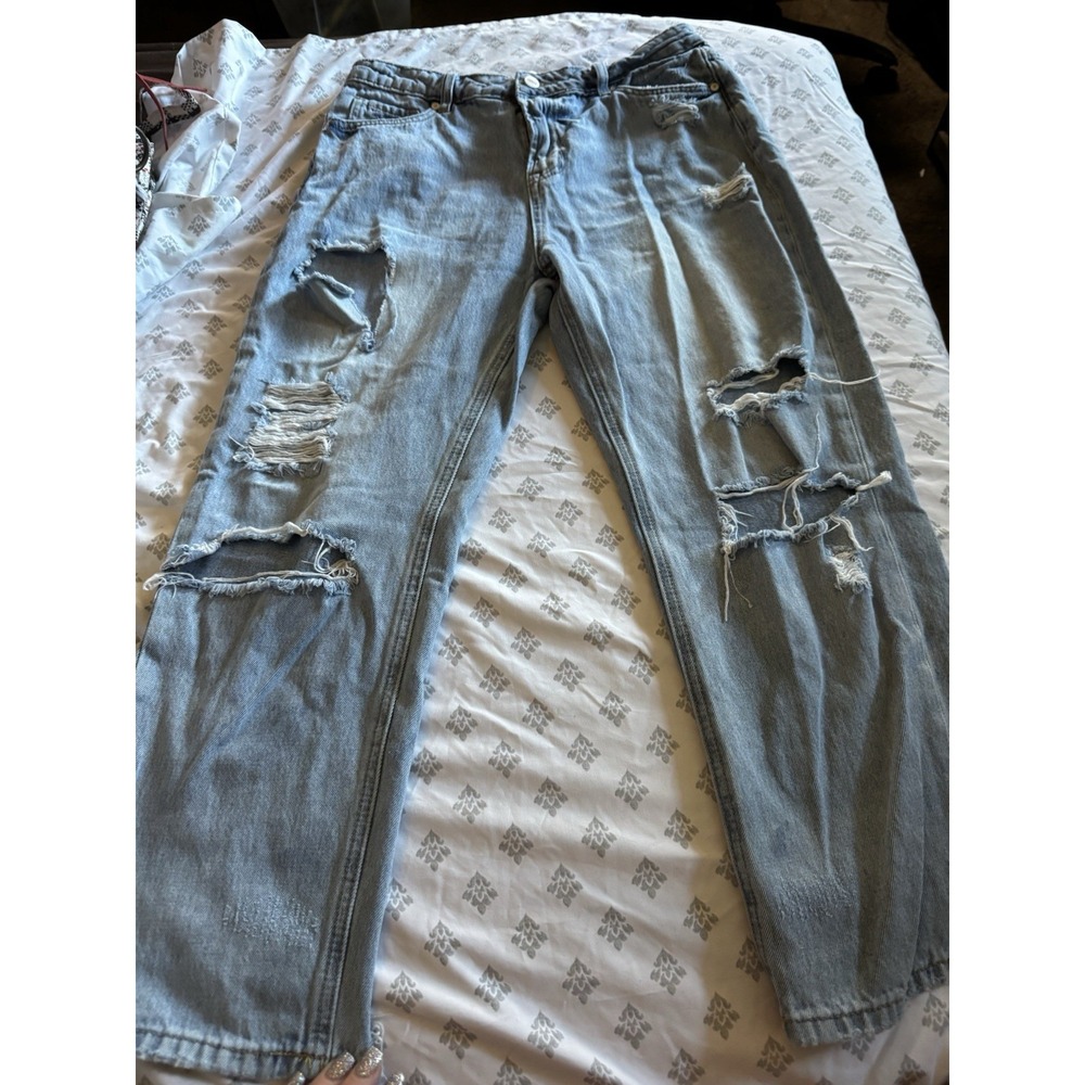 Altar'd State 27 High Rise Raw Hem Wide Leg Jeans Light  Thrashed Destroyed CT1